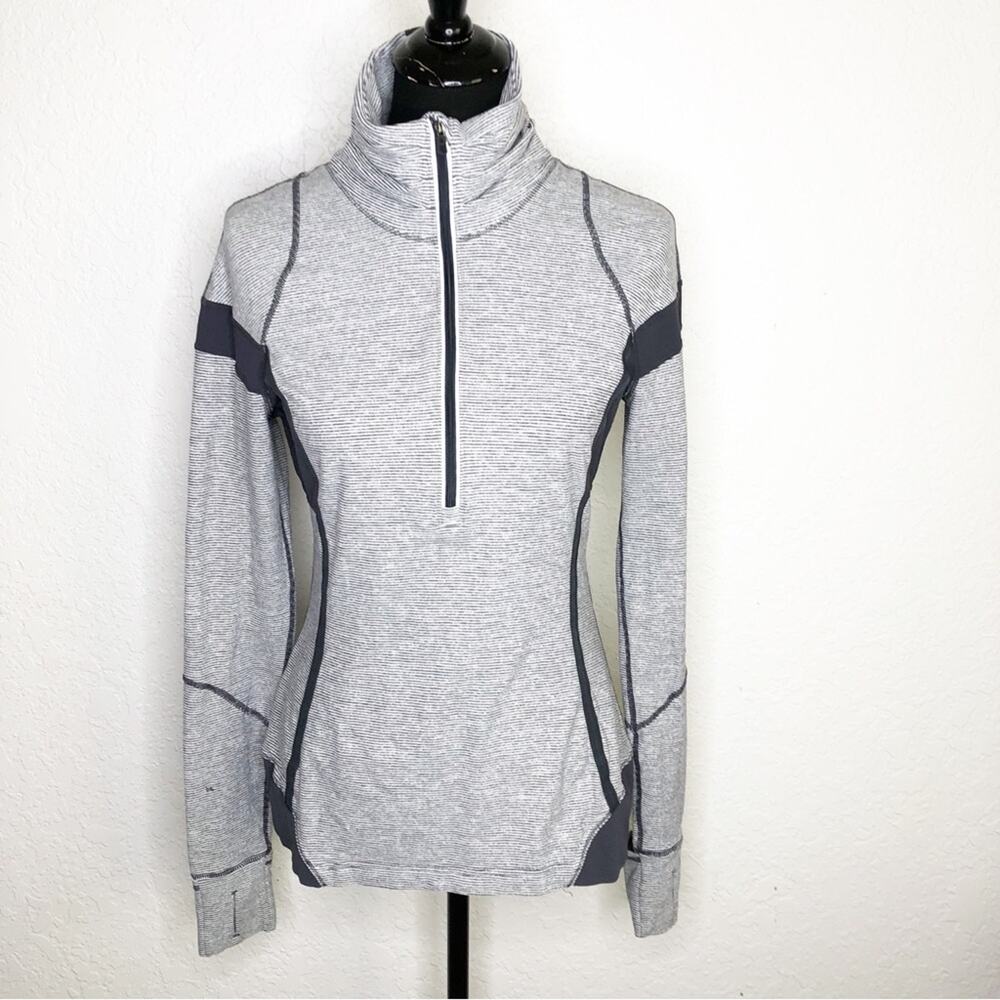 Lululemon gray white striped ½ zip athletic jacket size 10
